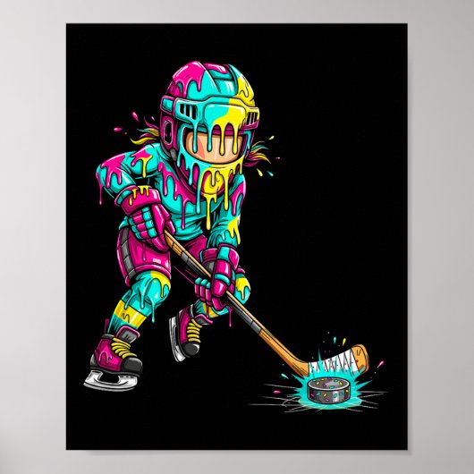 Colorful Hockey Ice Cream Drip Player (1)  Poster (Voorkant)