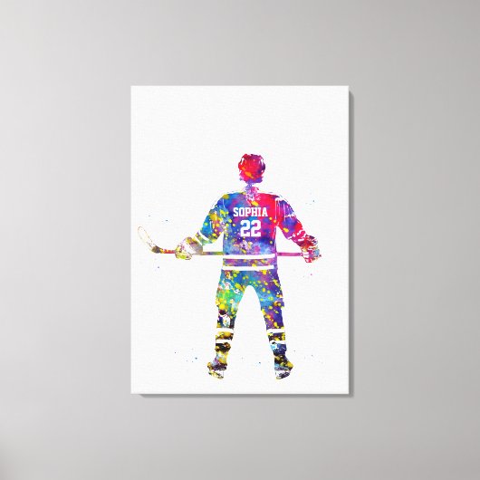 Colorful Hockey Player Canvas Afdruk (Voorkant)