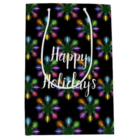 Colorful Holiday Lights Snowflake Medium Cadeauzakje (Voorkant)