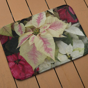Colorful Holiday Poinsettias Floral Badmat