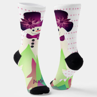Colorful Holiday Snowman Name Typography Sokken
