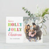 Colorful Holly Jolly| Kerstfoto Feestdagenkaart (Staand voorkant)