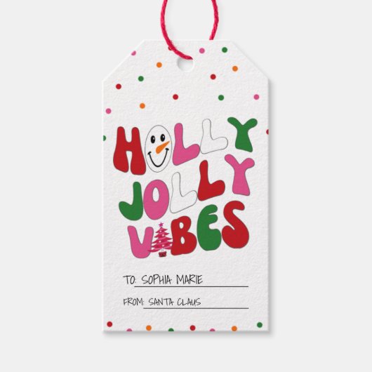 Colorful Holly Jolly Kerstkerst Cadeaulabel (Voorkant)