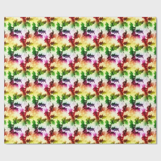 Colorful Holly Pattern Waterverf kerst Cadeaupapier (Vlak)
