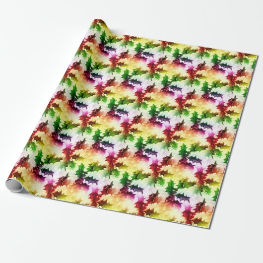 Colorful Holly Pattern Waterverf kerst Cadeaupapier (Uitgerold)