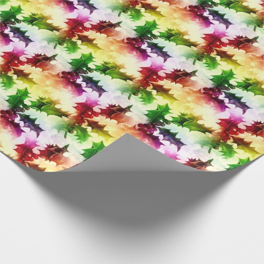Colorful Holly Pattern Waterverf kerst Cadeaupapier (Hoek)