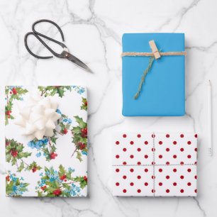 Colorful Holly, vergeet-me-Nots en Polka Dots Inpakpapier Vel