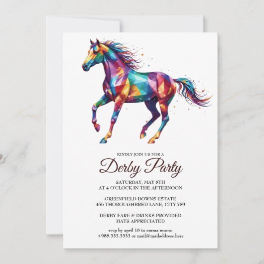 Colorful Horse Derby Party Invitation Kaart (Voorkant)