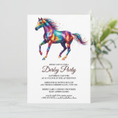 Colorful Horse Derby Party Invitation Kaart (Staand voorkant)