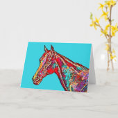 Colorful Horse on Aqua Note Kaart (Gele Bloem)