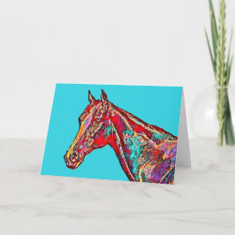 Colorful Horse on Aqua Note Kaart