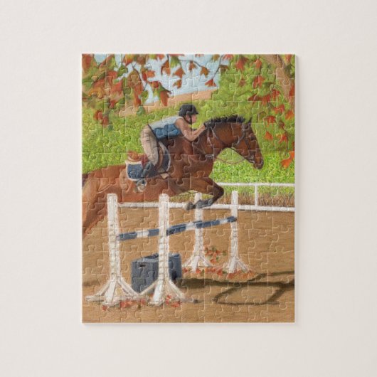Colorful Horse & Rider Jumping Legpuzzel (Verticaal)