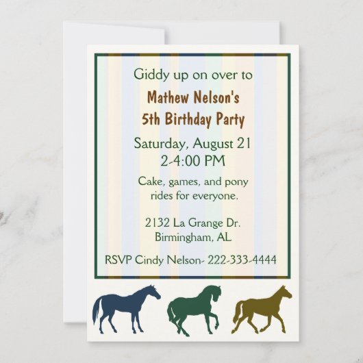 Colorful Horses Birthday Invitation Kaart (Voorkant)