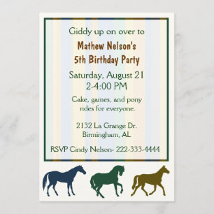 Colorful Horses Birthday Invitation Kaart