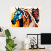 Colorful Horses Vibrant Art Poster (Thuiskantoor)