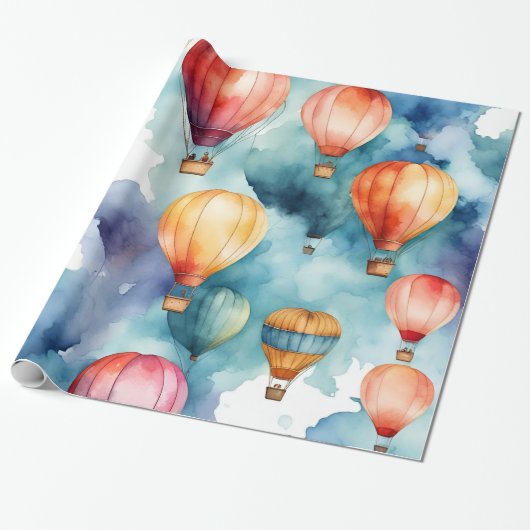Colorful Hot Air-ballonpatroon Cadeaupapier (Uitgerold)
