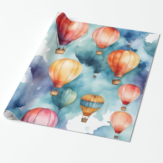 Colorful Hot Air-ballonpatroon Cadeaupapier (Uitgerold)