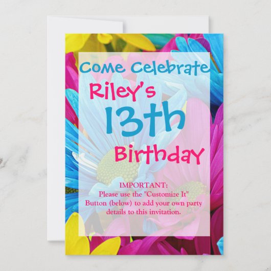 Colorful Hot Pink Blauwgroen Blue Gerber Daisies F Kaart (Voorkant)