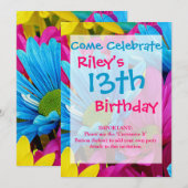 Colorful Hot Pink Blauwgroen Blue Gerber Daisies F Kaart (Voorkant / Achterkant)