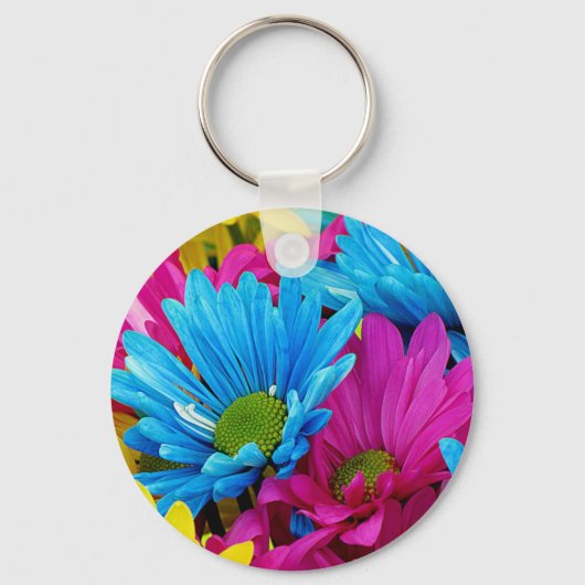 Colorful Hot Pink Blauwgroen Blue Gerber Daisies F Sleutelhanger (Voorkant)