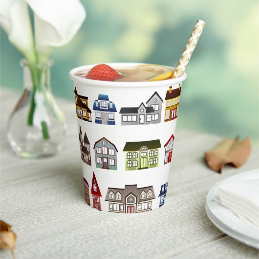 Colorful Houses Open House Warming Papieren Bekers (Insitu)