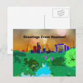 Colorful Houston City Skyline Souvenir Greetings Briefkaart (Voorkant / Achterkant)