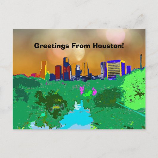 Colorful Houston City Skyline Souvenir Greetings Briefkaart (Voorkant)