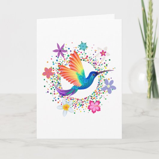 Colorful Humming Bird and Flowers Blank Note Kaart (Voorkant)