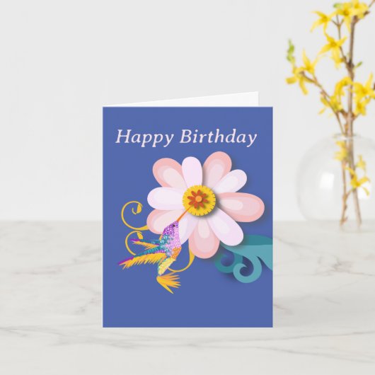 Colorful Humming Bird Editable Kaart (Gele Bloem)