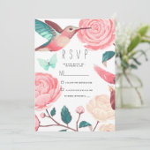 Colorful Hummingbird Floral Spring RSVP Kaart (Staand voorkant)