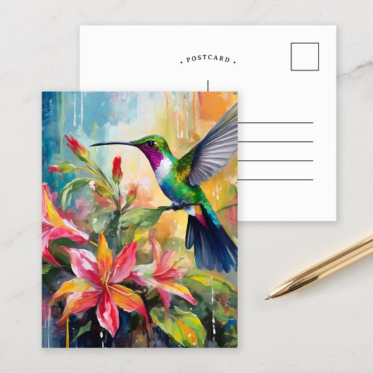 Colorful Hummingbird Modern Art Briefkaart