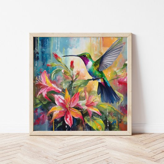 Colorful Hummingbird Modern Art Poster
