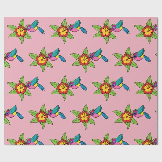Colorful Hummingbird op Hibiscus Tropical Flower Cadeaupapier (Vlak)