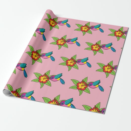 Colorful Hummingbird op Hibiscus Tropical Flower Cadeaupapier (Uitgerold)