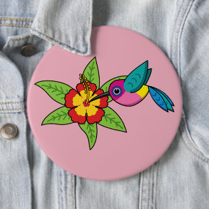 Colorful Hummingbird op Hibiscus Tropical Flower Ronde Button 6,0 Cm