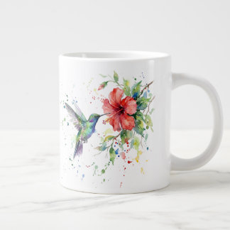 Colorful Hummingbird Watercolor Floral Nature Art Grote Koffiekop