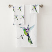 Colorful Hummingbird waterverf Monogram initiaal Bad Handdoek (Insitu)