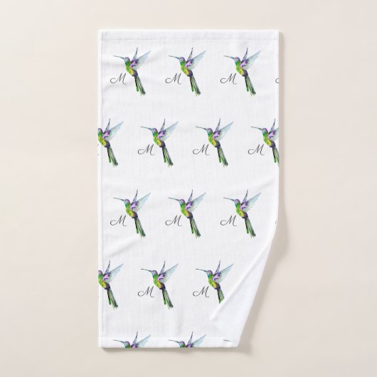 Colorful Hummingbird waterverf Monogram initiaal Bad Handdoek (Handdoek)