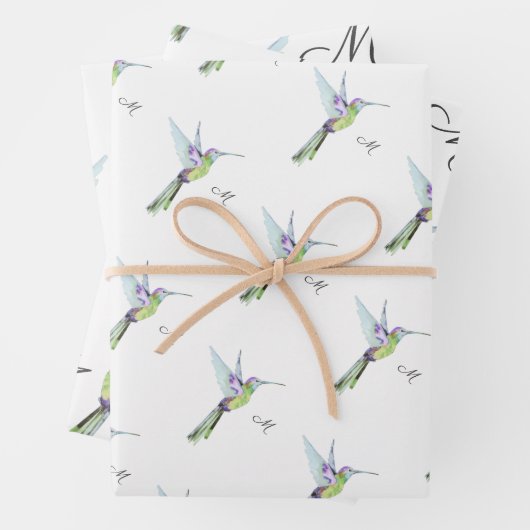 Colorful Hummingbird waterverf Monogram initiaal Inpakpapier Vel (In situ)