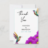 Colorful Hummingbirds Purple Daisies Wedding Bedankkaart (Voorkant)