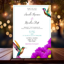 Colorful Hummingbirds Purple Daisies Wedding Kaart
