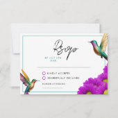 Colorful Hummingbirds Purple Daisies Wedding RSVP Kaartje (Voorkant)