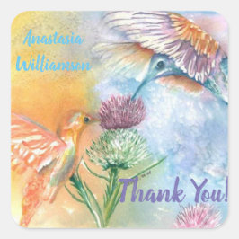 COLORFUL HUMMINGBIRDS VIERKANTE STICKER