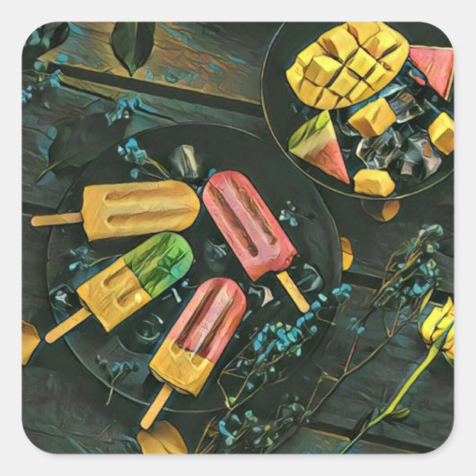 Colorful ice cream cone popsicle vierkante sticker (Voorkant)