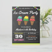 Colorful Ice Cream Kids Birthday Party Invitation Kaart (Staand voorkant)