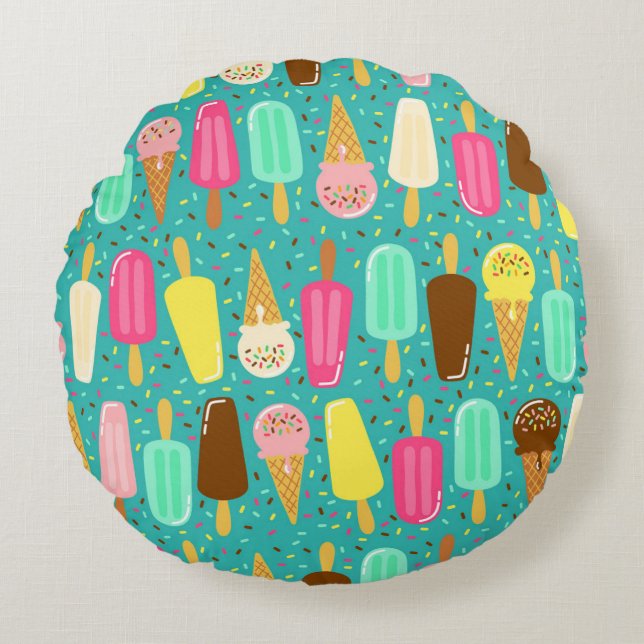 Colorful Ice Cream Pattern Summer  Rond Kussen (Voorkant)
