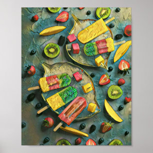Colorful ice cream popsiae fruit poster