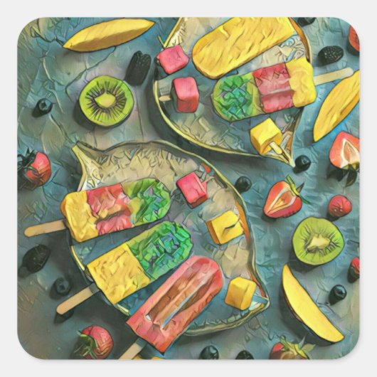 Colorful ice cream popsiae fruit vierkante sticker (Voorkant)