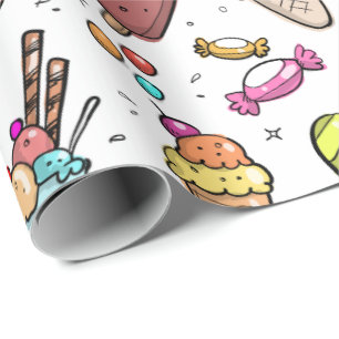 Colorful Ice Cream, Snoep and Lollies Patroon Cadeaupapier