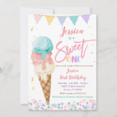 Colorful Ice Cream Sweet ONE Birthday Uitnodiging (Voorkant)